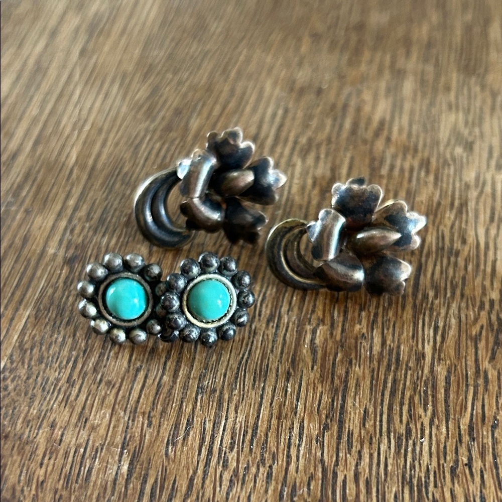 Vintage Floral and Turquoise Earrings